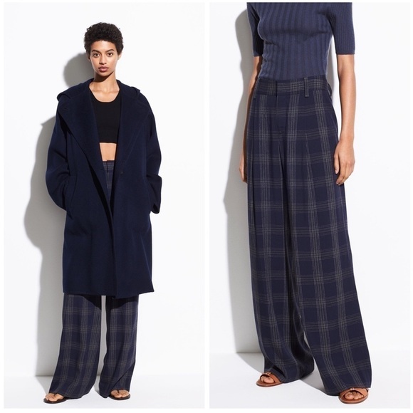 Vince Pants - VINCE Plaid Wide Leg Pants in Marine